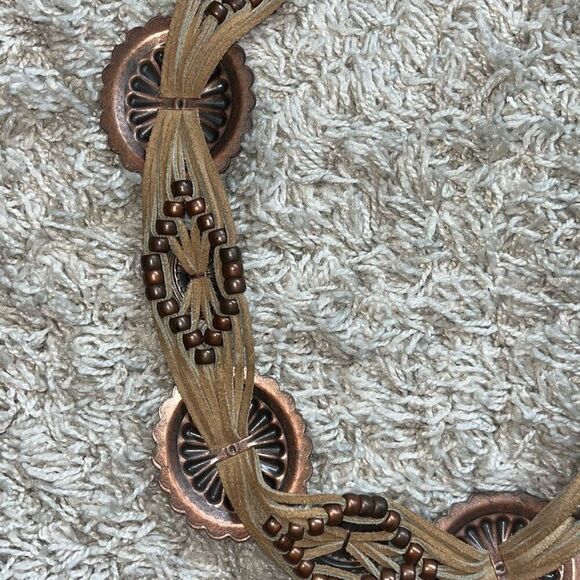 Gorgeous Western Copper Brass Handmade Leather Belt  With Tassels Southwestern main image 5